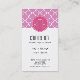 Rose Pink Quatrefoil with Custom Monogram Business Card