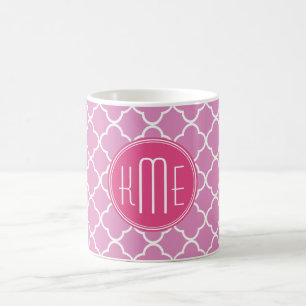 Rose Pink Quatrefoil with Custom Monogram Coffee Mug