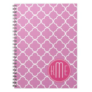 Rose Pink Quatrefoil with Custom Monogram Notebook