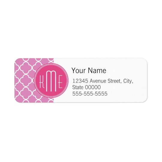 Rose Pink Quatrefoil with Custom Monogram Return Address Label
