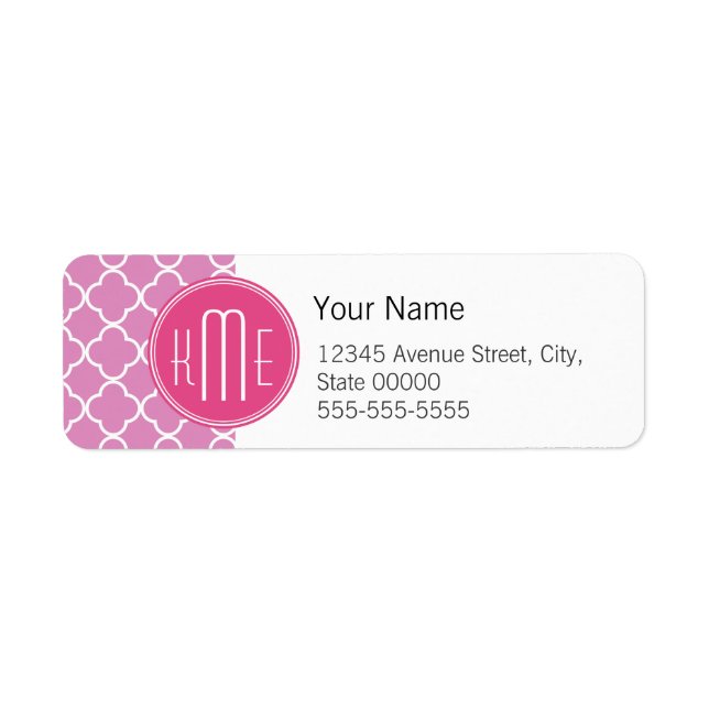 Rose Pink Quatrefoil with Custom Monogram Return Address Label (Front)