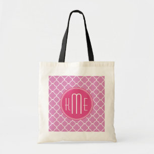 Rose Pink Quatrefoil with Custom Monogram Tote Bag