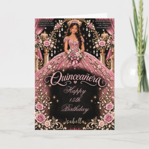 Rose Pink Quinceañera Celebration Card