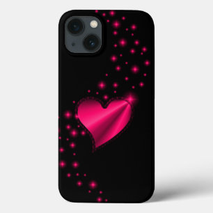 Rose pink Rainbow Heart with Stars on black iPhone 13 Case