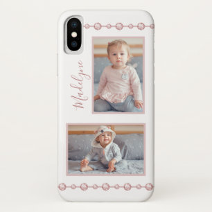 Rose Pink Rhinestone Name Photo iPhone X Case