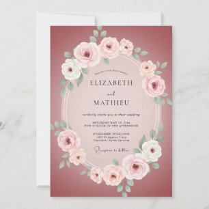 Rose Pink Romantic Floral Flourish Wedding Invitation