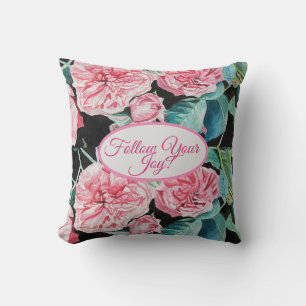 Rose Pink Roses floral Follow Your Joy Pattern Cushion
