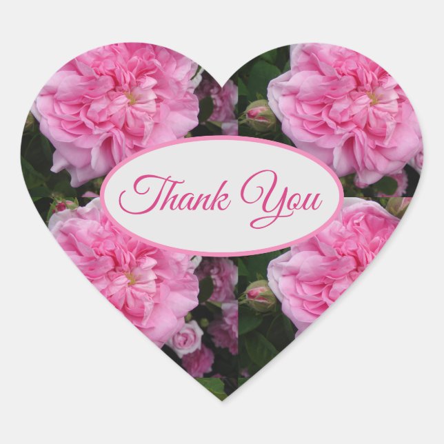 Rose Pink Roses floral Thank You Pattern Heart Sti Heart Sticker (Front)