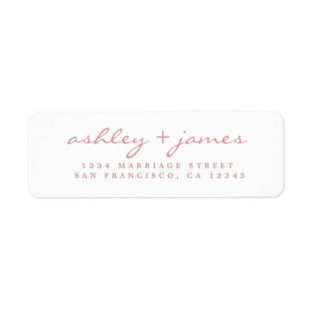 Rose Pink Script Elegant Wedding Return Address Label (Front)