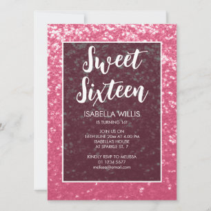 Rose pink sparkles Sweet 16 elegant script Invitation