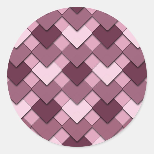 Rose Pink Square and Diamond Harlequin Pattern Classic Round Sticker (Front)