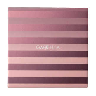Rose Pink Stripes Ceramic Tile