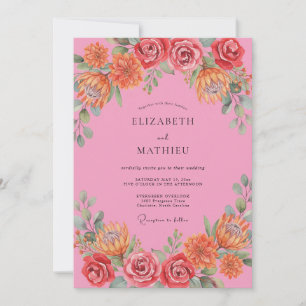Rose Pink Vibrant Floral Wedding Invitation
