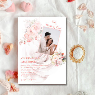Rose Pink Wedding Photo Invitation