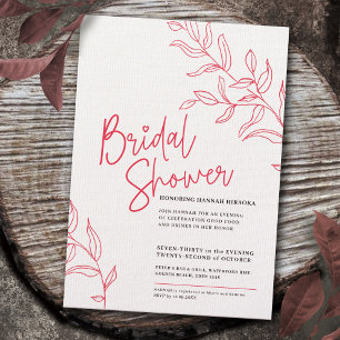 Rose pink white branch of leaves bridal shower invitation