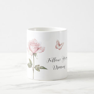 Rose Pink White Butterfly Dreams Coffee Mug