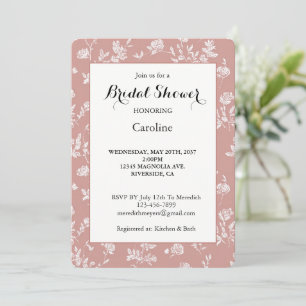 Rose Pink White Flowers Bridal Shower  Invitation
