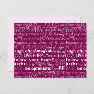 Rose Pink White Inspirational Words Christmas Postcard