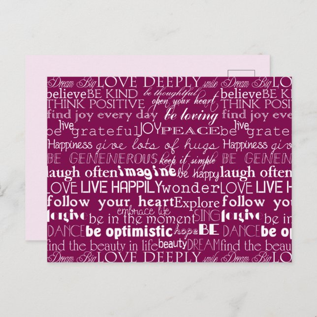 Rose Pink White Inspirational Words Christmas Postcard (Front/Back)