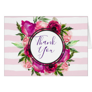 Rose & Poppy Floral Bouquet w/ Pink Stripes Thanks