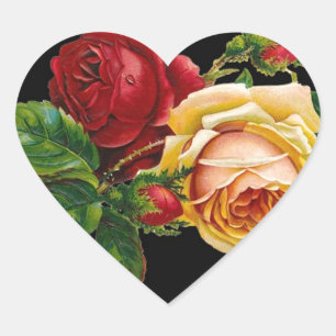 Rose Print Accessories - black, red, vintage art Heart Sticker