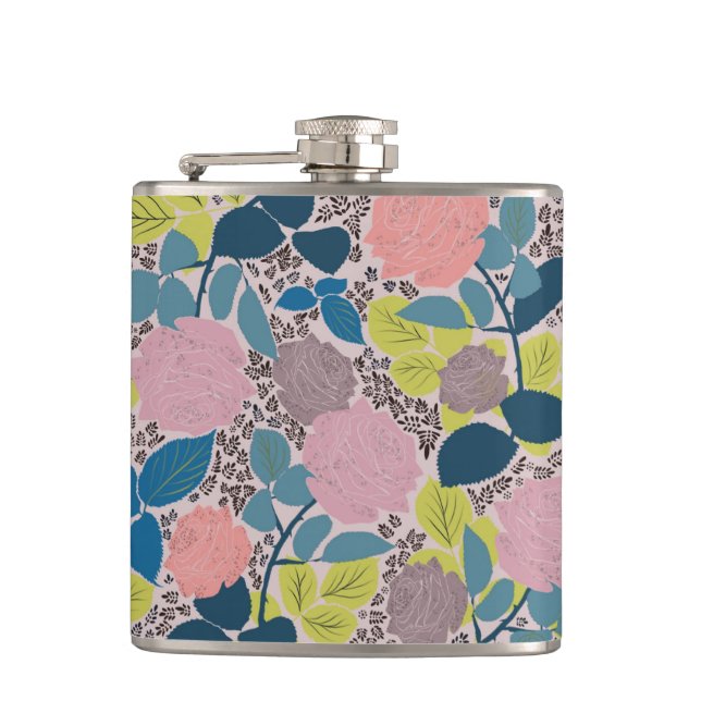 Rose Print Vinyl wrapped flask (Front)