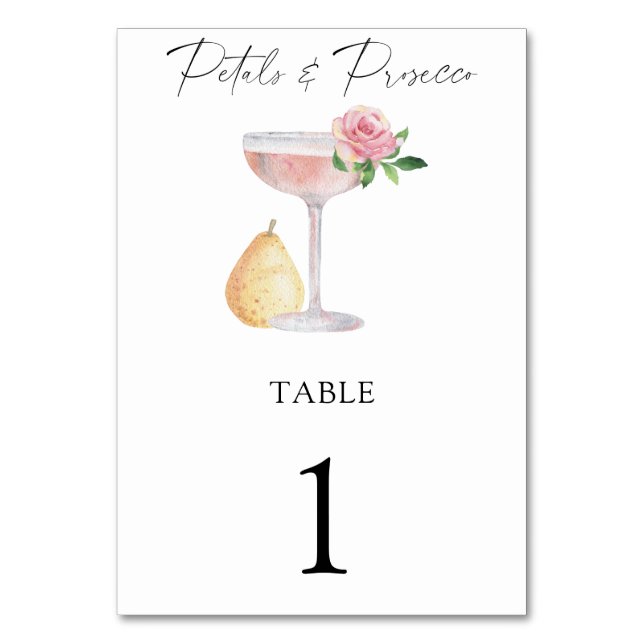 Rose Prosecco - wedding table number (Front)