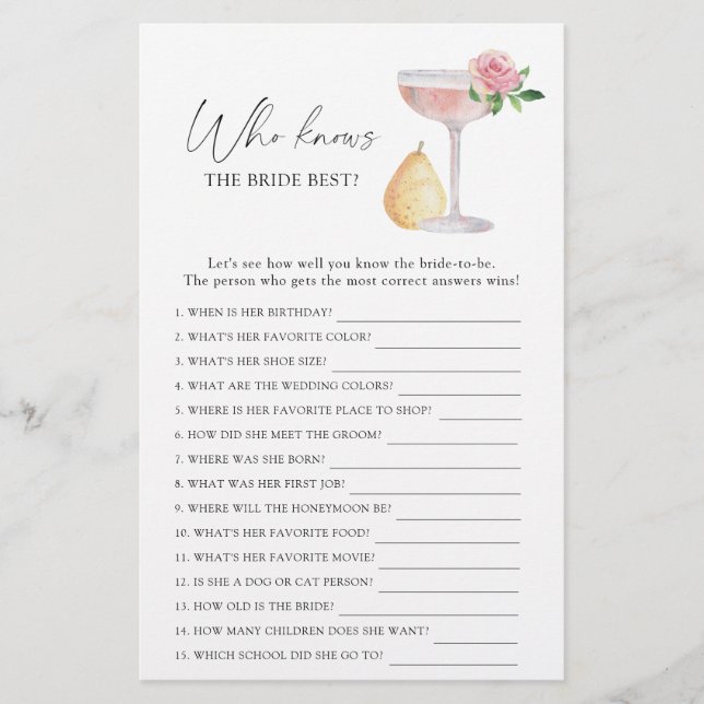 Rose Prosecco - Who knows the bride best game (Front)