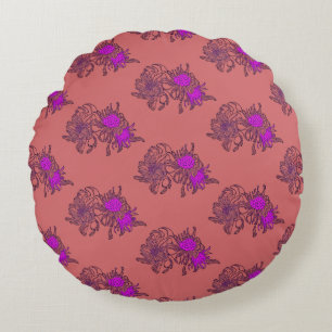 Rose Purple Floral Round Pillow