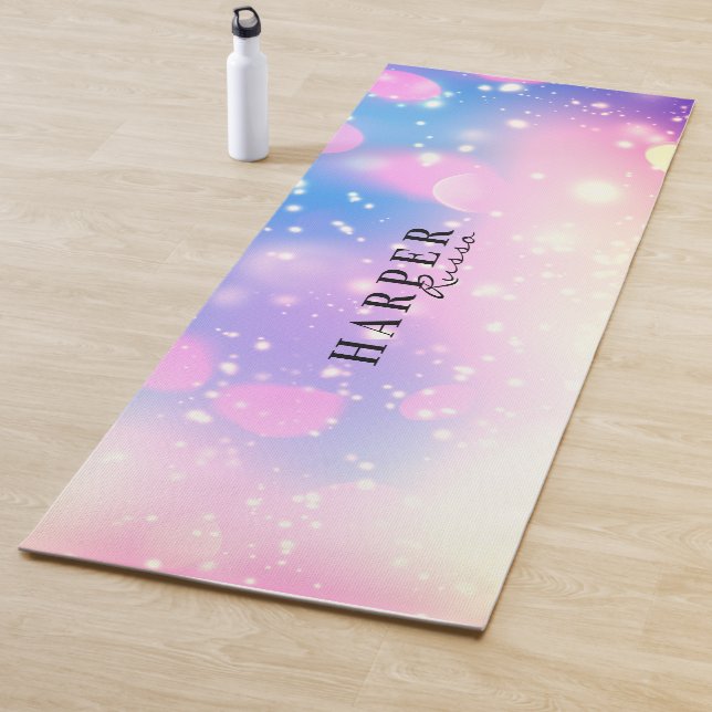 Rose Purple Glitter Custom Name  Yoga Mat (In Situ)