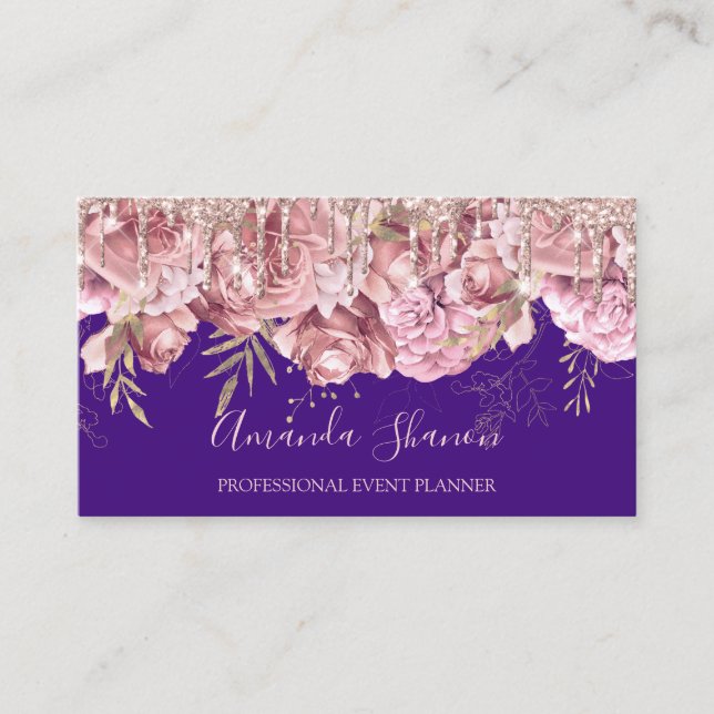Rose Purple Roses Flower Logo Event Planner QRCODE Business Card (Front)