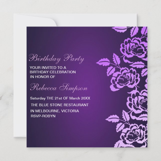 Rose Purple & White Flower Birthday Invitation (Front)