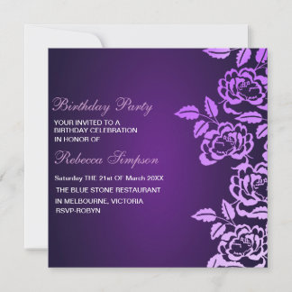 Rose Purple & White Flower Birthday Invitation