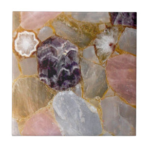 Rose Quartz, Amethyst, White Geode, Gemstone Ceramic Tile