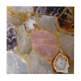 Rose Quartz, Amethyst, White Geode, Gemstone  Ceramic Tile