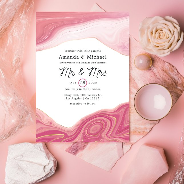 Rose Quartz and Blush Strata Mr and Mrs Wedding Invitation (Creator Uploaded)