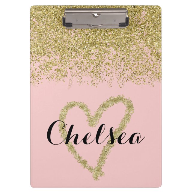 Rose Quartz And Gold Glitter Cascade Clipboard (Front)