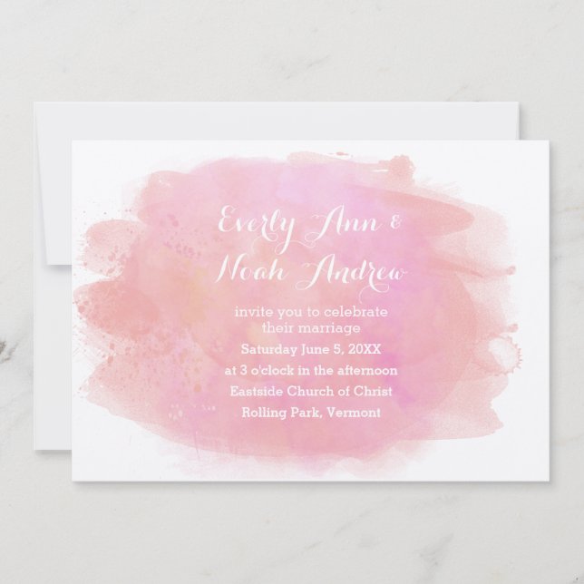Rose Quartz and Lavender Watercolor Wedding Invitation (Front)