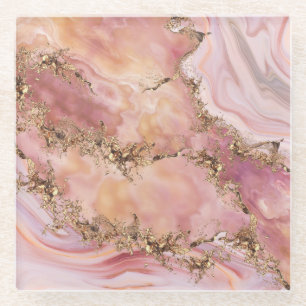 Rose quartz and pastel pink marble glass coaster