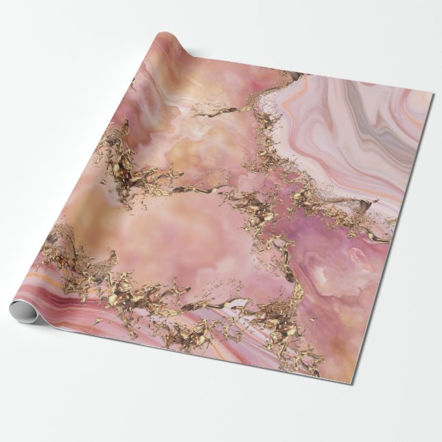 Rose quartz and pastel pink marble wrapping paper (Unrolled)