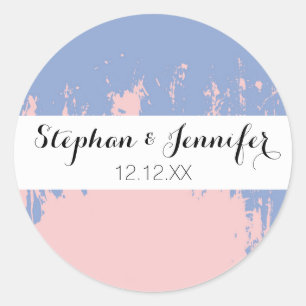 Rose Quartz and Serenity Blue Paint Strokes Classic Round Sticker
