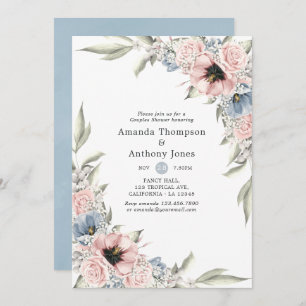 Rose Quartz and Serenity Floral Couples Shower Invitation