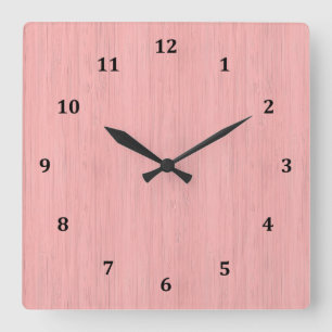 Rose Quartz Bamboo Wood Grain Look Square Wall Clock