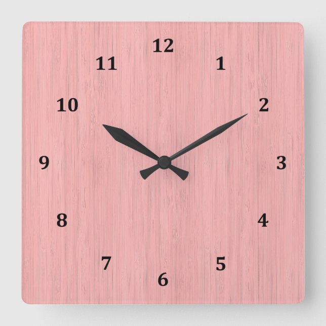 Rose Quartz Bamboo Wood Grain Look Square Wall Clock (Front)