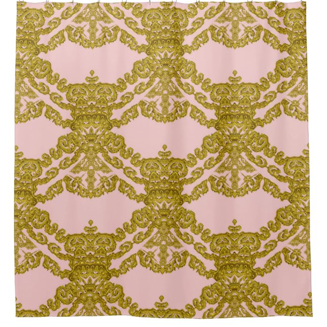 Rose Quartz Baroque Girly French Pattern Shower Curtain (Front)