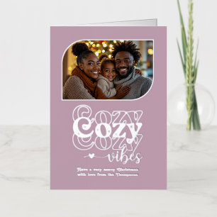 Rose Quartz Cosy Vibes Christmas Photo Foil Holiday Card