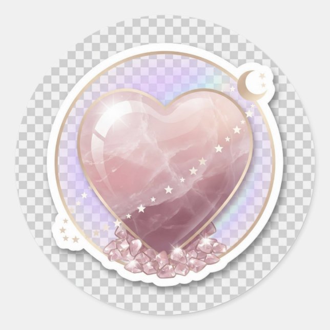 Rose Quartz Crystal Heart Celestial Sticker | Moon (Front)