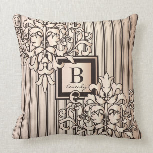 Rose Quartz Damask Stripes Monotone Neutral Girly Cushion