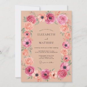 Rose Quartz Floral Arch Wedding Invitation
