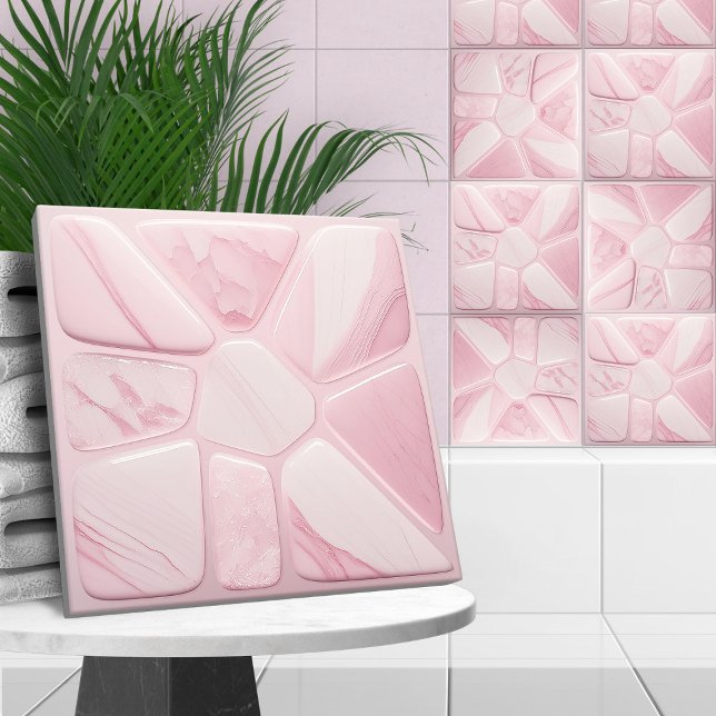 Rose quartz Flower Abstract Cellular Art Ceramic Tile (Creator Uploaded)
